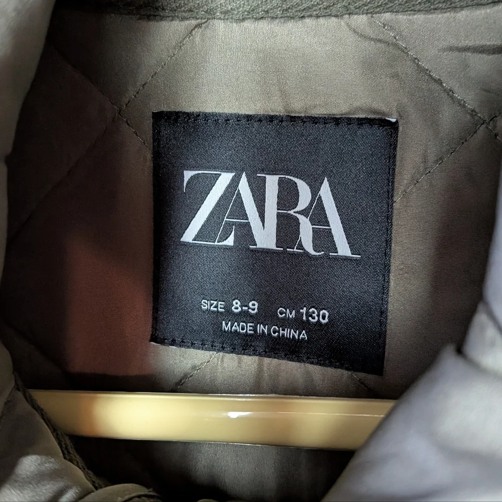 ZARA Kaki Green Girl Kid Mid Season Coat Size 8-9 3 Pockets Fall Or Spring - Picture 4 of 9